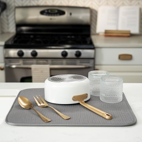 S&T INC. Dish Drying Mat, 16" x 18", Large, Grey
