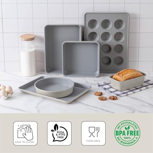 Country Kitchen Nonstick Stackable Bakeware Set - Durable, Easy Release Baking Set, Cream, 6 Pcs
