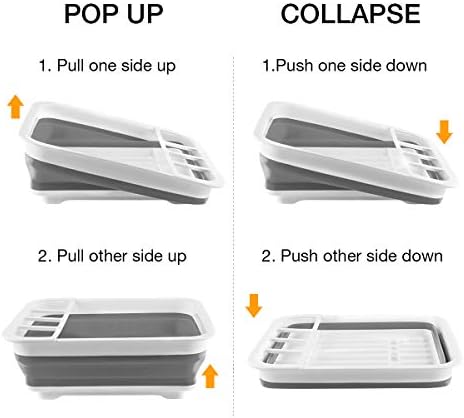 THANSTAR Collapsible Dish Drying Rack Portable Dinnerware Drainer Organizer for Kitchen RV Campers Travel Trailer Space Saving Kitchen Storage Tray
