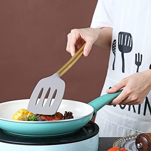 Berglander Non-stick Silicone Slotted Turner with Titanium Gold Plated Handle for Cooking, Dishwasher Safe, Easy to Clean