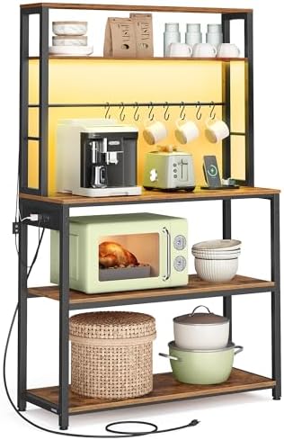 VASAGLE Coffee Bar with LED Lights, 31.5 Inches Bakers Rack