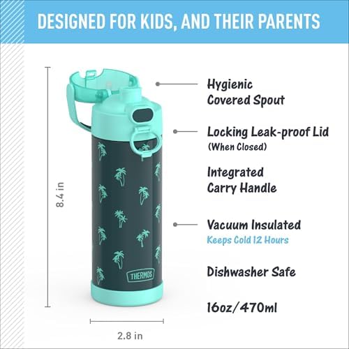 THERMOS FUNTAINER Water Bottle with Spout, 16oz, Palm Trees