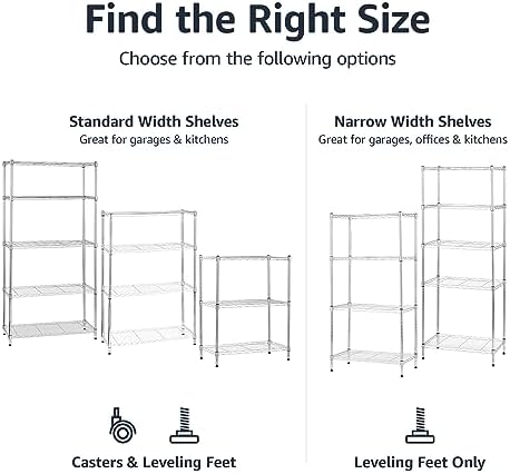 Amazon Basics 4-Shelf Adjustable Heavy Duty Steel Wire Rack Storage Shelving Unit for Kitchen, Garage, Easy Assembly, 350 lbs Per Shelf, 36" x 14" x 54", Chrome Silver