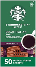 Starbucks VIA Instant Coffee Packets, Single Serve, Dark Roast Coffee, Decaf Italian Roast, 50 Packets