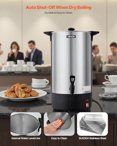 VEVOR Commercial Coffee Urn, 100 Cup 15 L Hot Beverage Dispenser with Dripless Faucet, Quick-Brewing Stainless Steel Large Commercial Coffee Maker, for Catering, Business, Party, Church & Restaurant