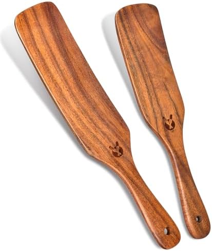 2Pcs Natural Wooden Spurtle for Sourdough Starter, Wooden Spoon for Cooking