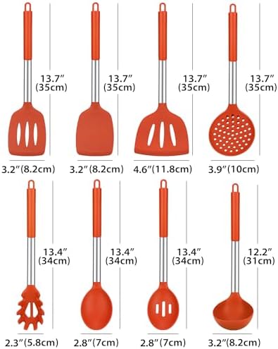 Silicone Kitchen Utensils Set, 8Pcs Cooking Utensils with Holder, Red