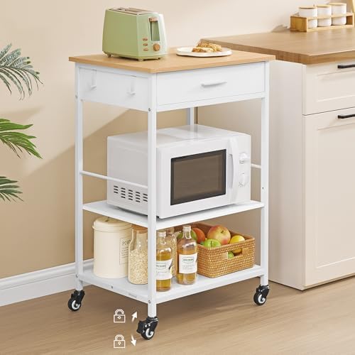VASAGLE Kitchen Island Cart with Storage, Drawer, Adjustable Shelf, 2 Hooks