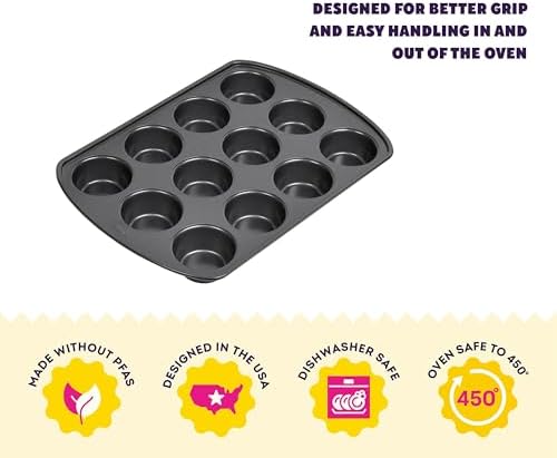 Wilton Gold Non-Stick Bakeware Muffin Pan-Baking Pan for Muffins & Cupcakes-Made Without PFAS,Dent Resistant&Dishwasher Friendly-Offers Even Heat Distribution-10.5 x 15 x 2 Inches, 12 Cup (Pack of 6)