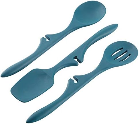 Rachael Ray Kitchen Tools and Gadgets Nonstick Utensils/Lazy Spoonula, Solid and Slotted Spoon, 3 Piece, Marine Blue