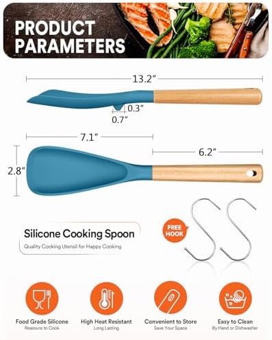 Badiano Silicone Cooking Spoon for Nonstick Cookwares, Multi-function,13.4"