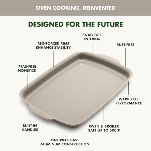 GreenPan Premiere Ovenware Healthy Ceramic Nonstick 13" x 9" Quarter Sheet Baking Pan, PFAS-Free, Warp-Free Bakeware, Durable Quick Heating, Oven & Broiler Safe to 600F, Dishwasher Safe, Taupe