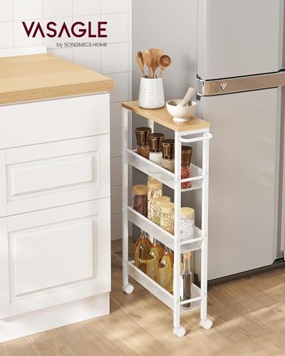 VASAGLE 4-Tier Slim Rolling Storage cart with Wheels, 5.1 Inches, Metal