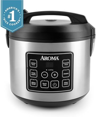 Aroma Housewares 20 Cup Cooked (10 cup uncooked) Digital Rice Cooker, Slow Cooker, Food Steamer, SS Exterior (ARC-150SB),Black