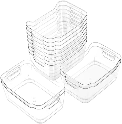12 Pack Clear Plastic Storage Bins, Pantry Organizers and Storage, Clear Pantry Organizer Bins, Plastic Containers with Handle for Kitchen,Freezer,Cabinet,Closet,Bathroom Under Sink Storage