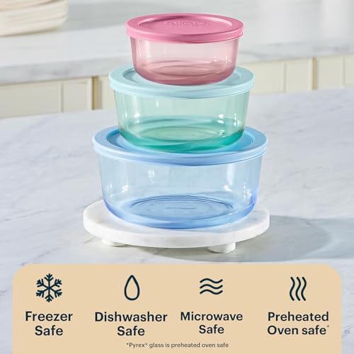 Pyrex Colors (3-Pack, Medium) Tinted Glass Round Food Storage Container Set