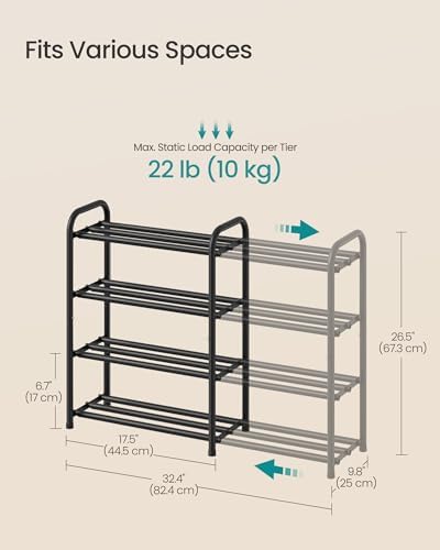 SONGMICS Expandable Shoe Rack, 4-Tier Shoe Organizer, Holds 8-16 Pairs