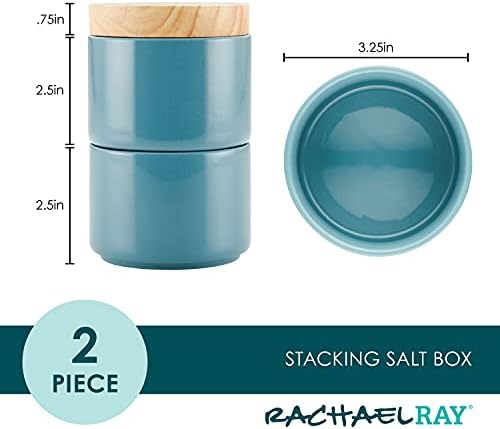 Rachael Ray Ceramics Stacking Spice/Seasoning Box Set with Lid, 2 Piece, Agave Blue