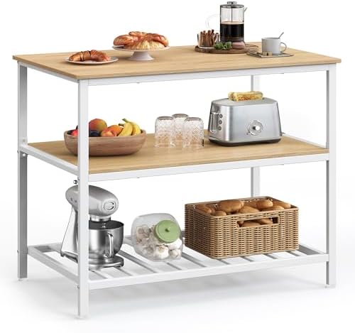 VASAGLE Kitchen Island with 3 Shelves, Storage Cabinet, Steel Structure