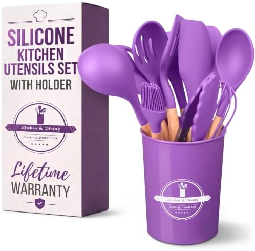 12 Pcs Purple Kitchen Accessories with Holder for Nonstick Cookware