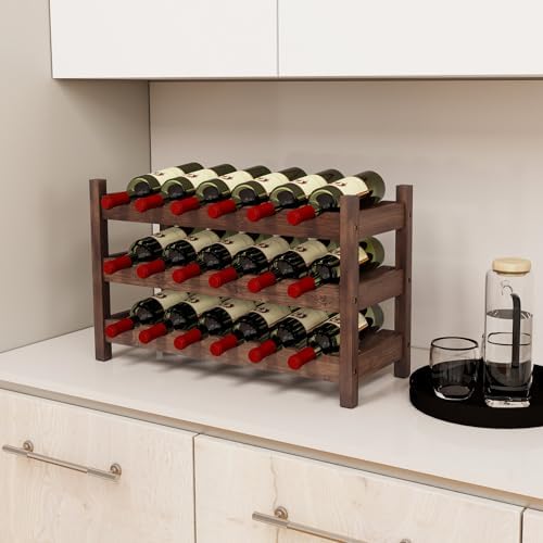 COSTWAY 3-Tier Bamboo Wine Rack, 18-Bottle Tabletop Wine Holder