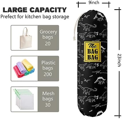 HiLus Dinosaur Pattern Grocery Bags Holder, Wall Mount Plastic Bags Storage Container Dispenser, Kitchen Organizer (H-18)