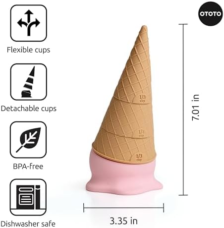 OTOTO Coney Ice Cream Measuring Cups Set – Detachable Plastic Measuring Cup Set for Baking & Cooking, Cute Measuring Cups for Liquid, Cute Baking Supplies, Kitchen Gadgets, Baking Gifts