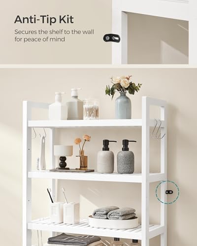 SONGMICS 4-Tier Bamboo Over The Toilet Storage, Adjustable Shelf, 72.8''H