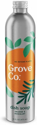 Grove Co. Dish Soap Refill, 1 x 16 fl oz Refill, Orange & Rosemary | Plastic-Free; Removes Stuck on Food; USDA Biobased; 98% plant-based ingredients; Natural Fragrance
