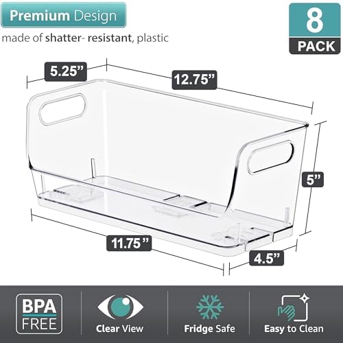 Sorbus Clear Pantry Organizer with Stackable Storage Bins, Open Front