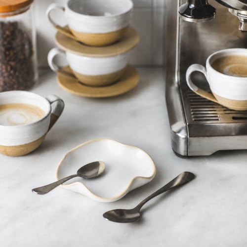 Miamolo Spoon Rest for Stove Top, Spoon Holder for Stove, 5.3In Ceramic Spoon Rest for Kitchen Counter, Coffee Spoon Holder with Ruffled Edge, Farmhouse Spatula Holder for Kitchen Decor, Beige