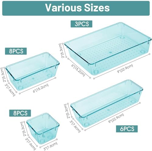 25 PCS Clear Plastic Drawer Organizer, Makeup Organizers and Storage Bins