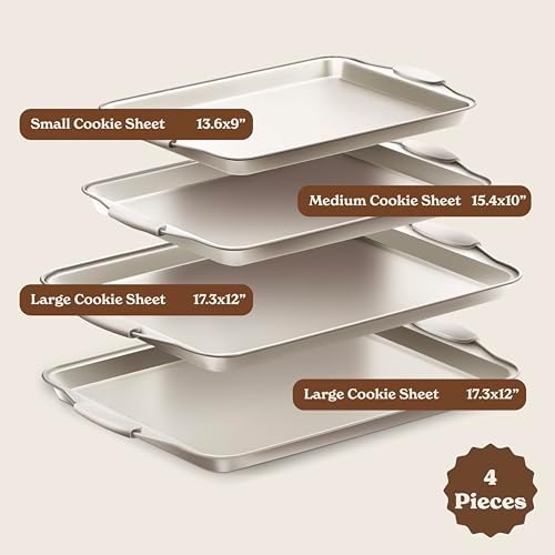 Country Kitchen Nonstick Stackable Bakeware Set - Heavy Duty, Durable, Easy Release Baking Set, Cream, 4 Pcs