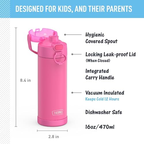 THERMOS FUNTAINER Water Bottle with Spout, 16oz, Neon Pink