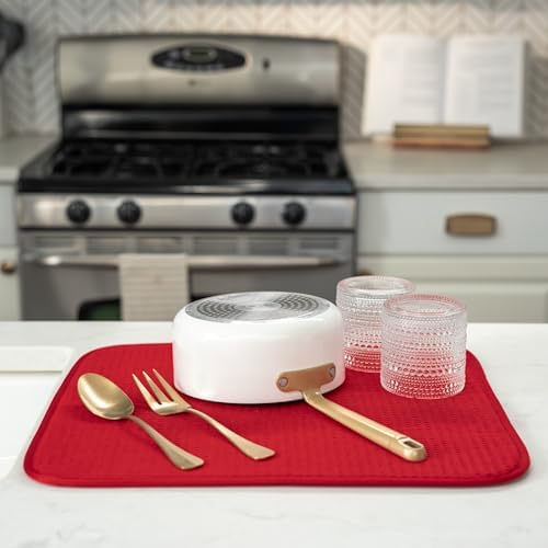 S&T INC. Dish Drying Mat, 16" x 18", Large, Red