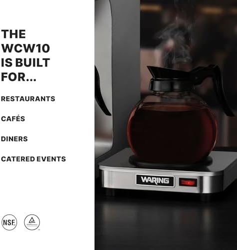Waring Commercial WCW10 Café Deco Single Coffee Carafe Warmer, 120V, 5-15 Phase Plug, Single Burner Silver