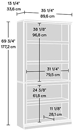 Sauder 5 Tier Book Shelf Wooden Bookcase Multipurpose Bookshelf for Home Office, Living Room, in Grand Walnut