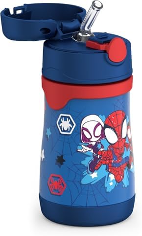 THERMOS Vacuum Insulated Stainless Steel 10oz Straw Bottle, Spidey and His Amazing