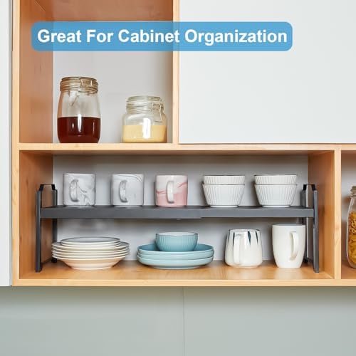 1 Pack Expandable Cabinet Countertop Shelves, Stackable Shelves Organizers For Kitchen Cabinet Countertop Storage, Adjustable Counter Cupboard Pantry Organizer Shelf Rack Stand, Length:25.5"