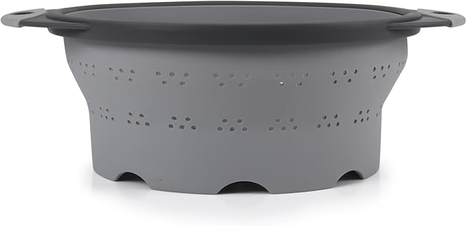 Dexas 10" Collapsible Silicone Colander in Cool Grey, Kitchen Strainer by Dexas