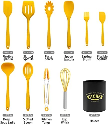 11 PCS Cooking Kitchen Utensils Set, Yellow Silicone Utensils Set