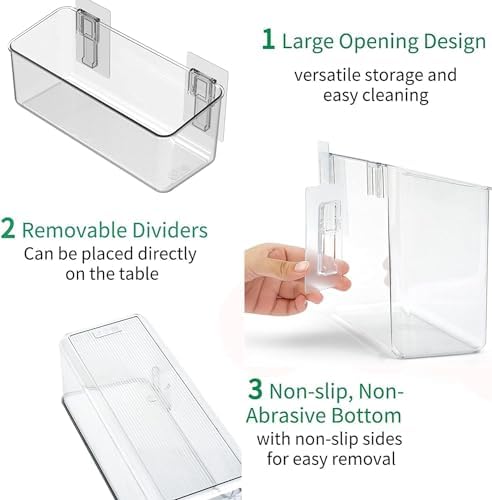 vacane 4 Pack Plastic Over Cabinet Door Organizer, Adhesive Mount Storage Organizer Container Makeup Organizer Hanging Basket Bins for Craft Room, Pantry, Office, Space Saving Holder for Kitchen Bags