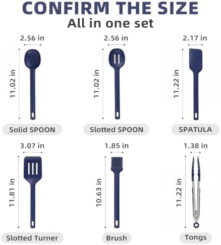 Kitchen Utensils Set 6 PCS,Silicone Cooking Utensils Set Spatula Set,446℉ Heat Resistant Cooking Utensils,Tongs,Spoon,BPA Free Kitchen Gadgets Appliances for Non-Stick Cookware,Home Essential(BLUE-6P)