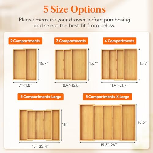 Lifewit Bamboo Utensil Organizer for Kitchen Drawer, Cooking Utensil Tray