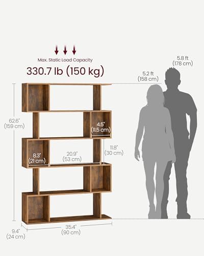 VASAGLE 5-Tier Bookcase, Open Storage, 35.4 x 9.4 x 62.6 Inches