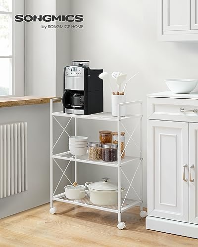 SONGMICS 3-Tier Steel Storage Rack with Wheels, Mesh Shelving Unit