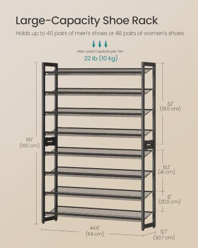 SONGMICS Metal Shoe Rack, 8-Tier Shoe Orgainzer, Holds 40-48 Pairs