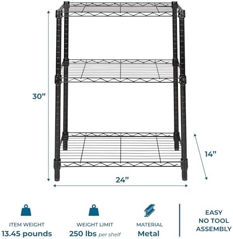 Honey-Can-Do 3-Tier Shelving Storage Rack Organizer, 250 lb Shelf Capacity