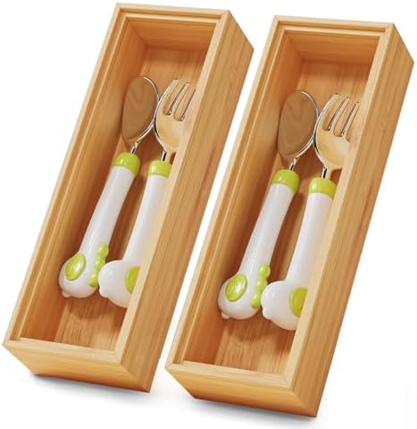 Bamboo Kitchen Drawer Organizer Boxes 9" x 3" Stackable Wooden Organizers
