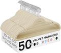 SONGMICS Velvet Hangers 50 Pack, Non-Slip Clothes Hangers with Shoulder Notches, Pants Bar, 360° Swivel Hook, Space-Saving, for Closet, Summer Sand UCRF029K05